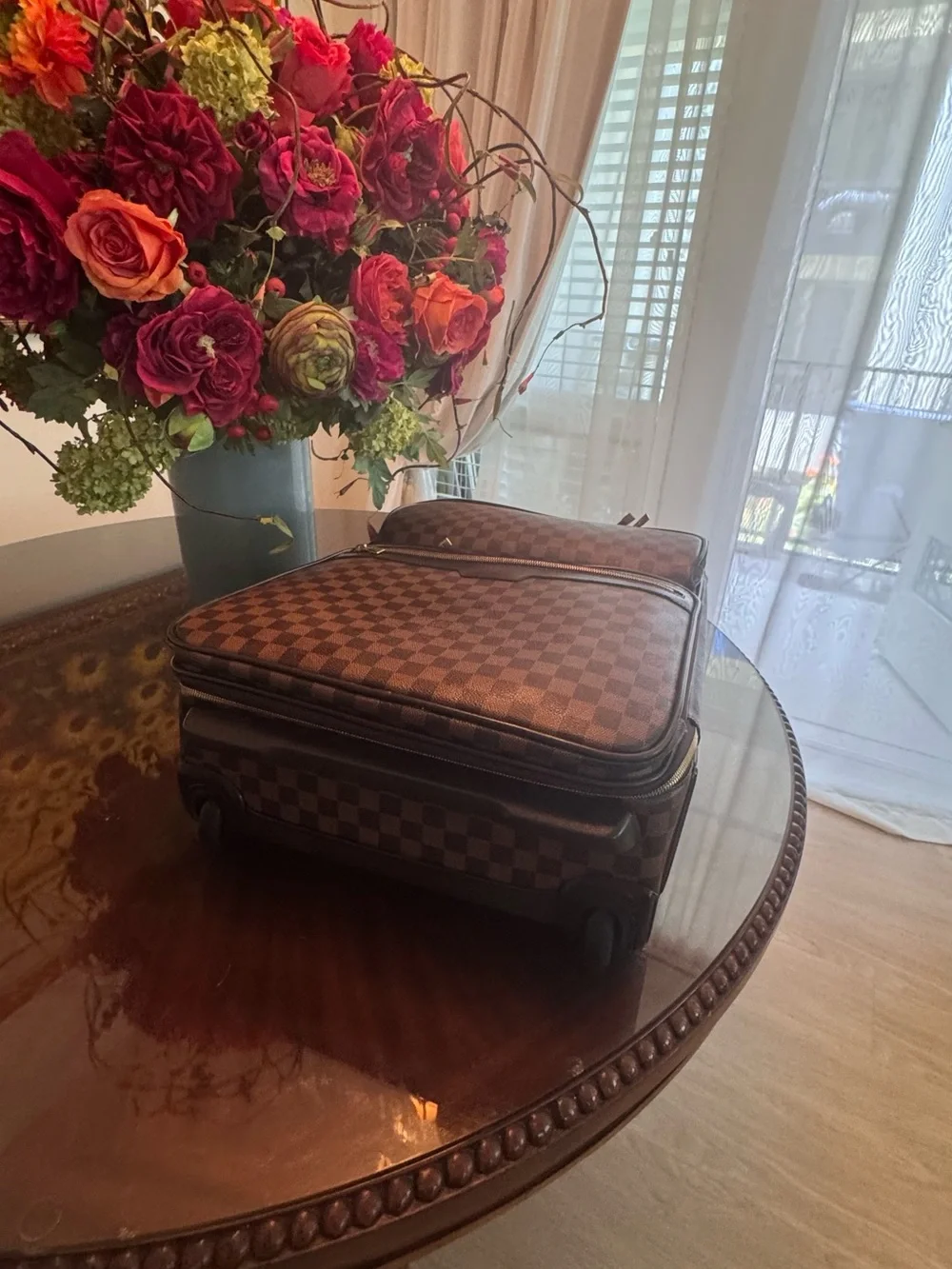 Louis Vuitton Brown Damier Checkered Travel Backpack with Gold Hardware